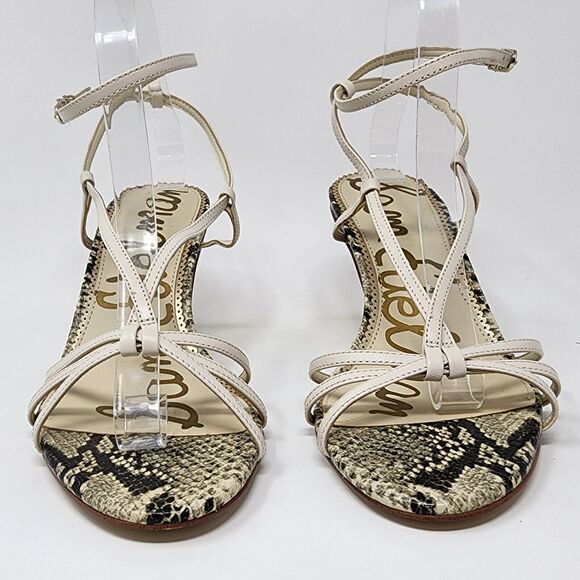 Sam Edelman Heeled Sandal Women's 10M Pippa Strappy Snake Footbed Cream Upper - Picture 5 of 9